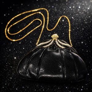 Vintage‎ Finesse La Model Python Snakeskin Jeweled Convertible Clutch Purse RARE